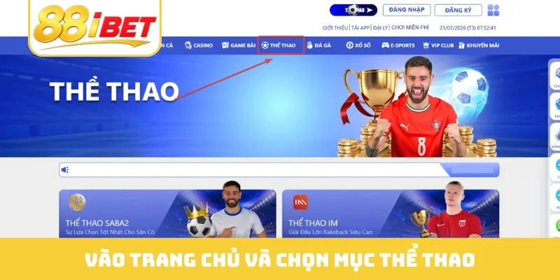 Vào trang chủ và chọn mục thể thao